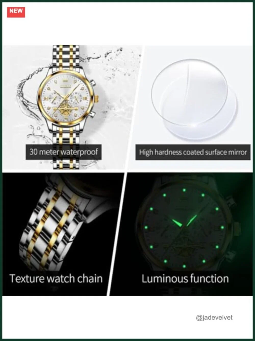 OLEVS Women's Stainless Steel Quartz Watch 3ATM Waterproof Date Window
